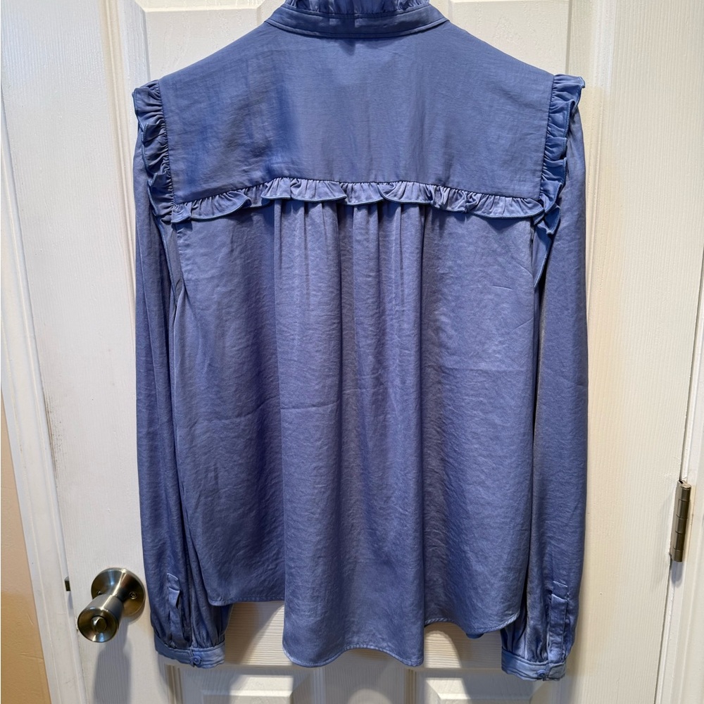 Ann Taylor Lavender Ruffle-Trim Button-Down Blouse - Picture 3 of 3